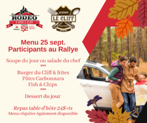 menu rallye Rallye Auto - Événements spéciaux du Rodéo d'Ayer's Cliff